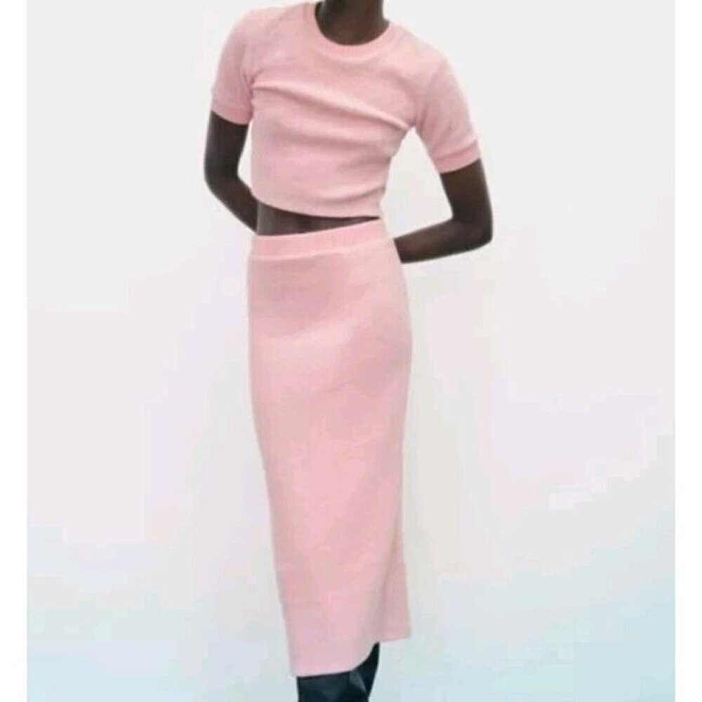 Zara Pink Long Cable Knit Skirt